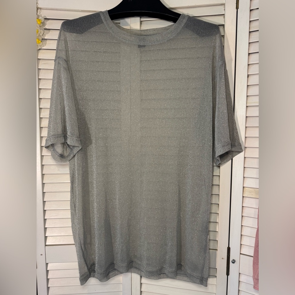 Elegant Silver Shimering Sheer Women's Top